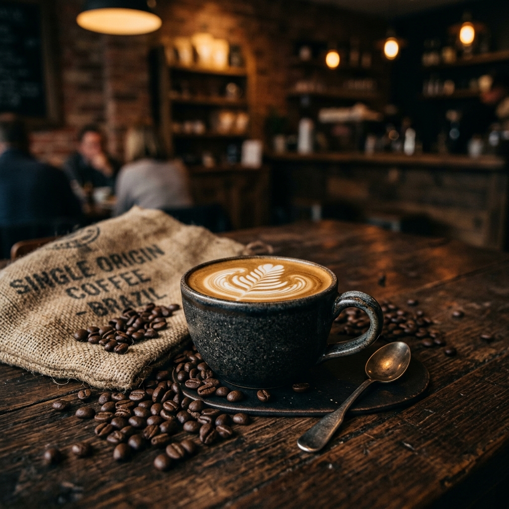 Brew Haven handcrafted coffee cup with latte art